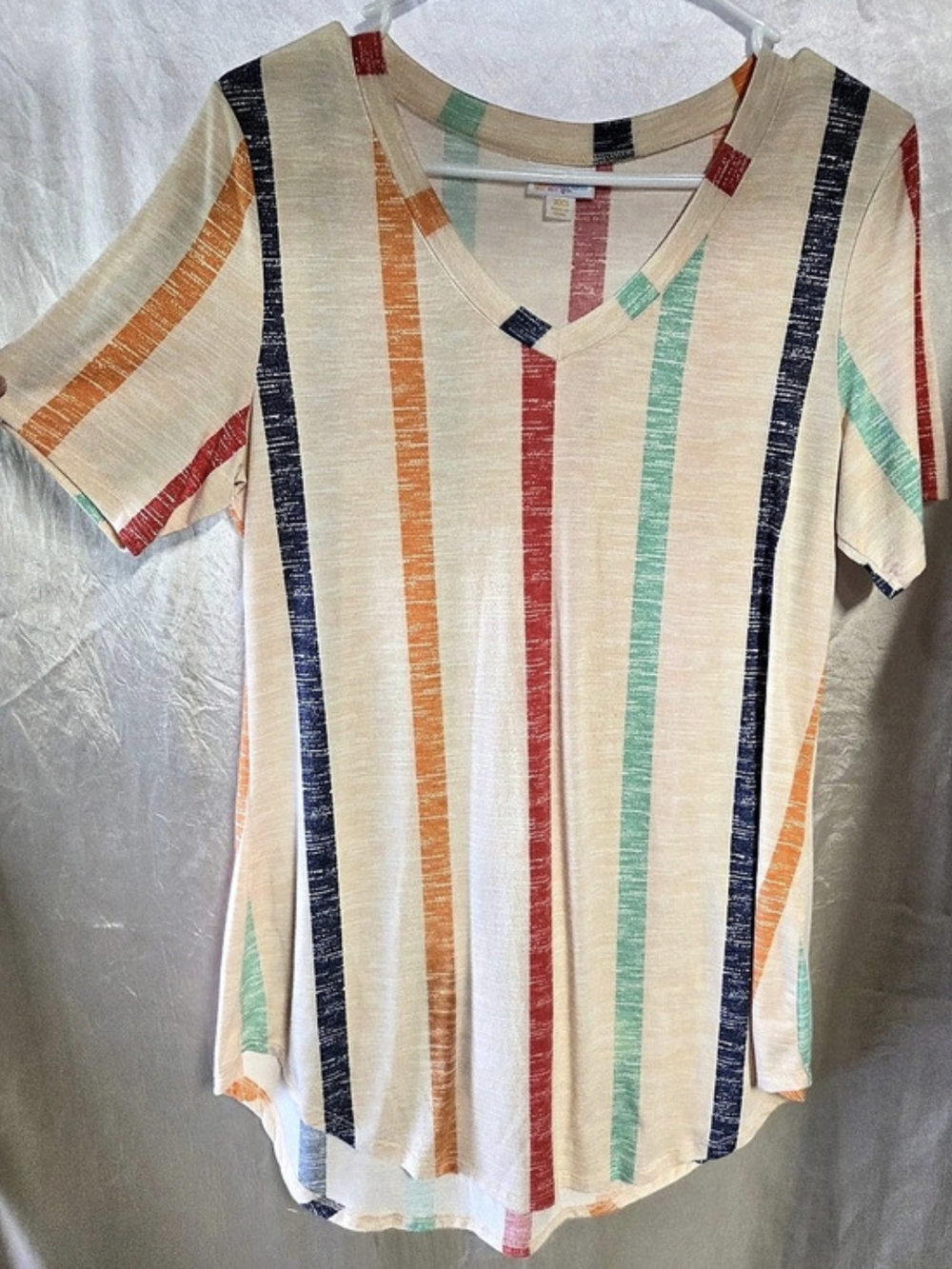 LuLaRoe Striped Short Sleeve Top in Cream & Orange Size XXS Like New